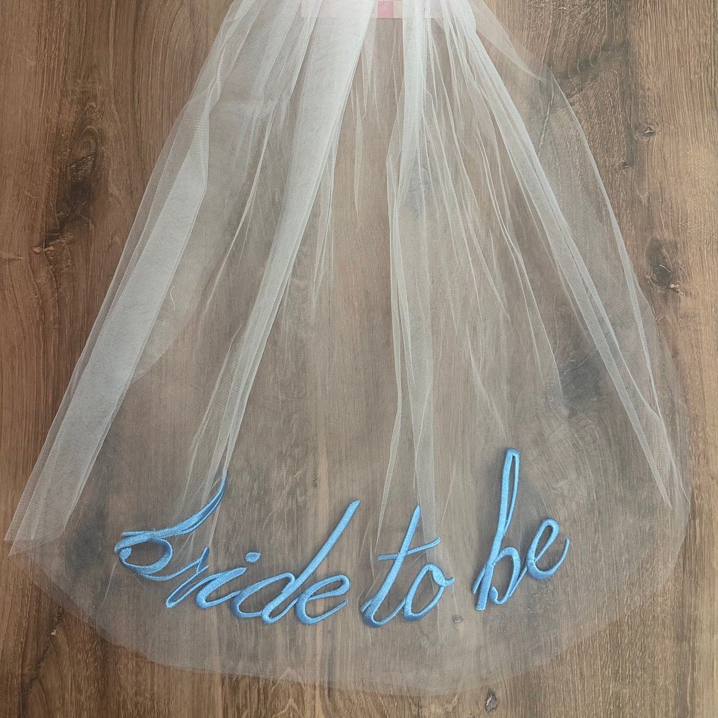 Bride To Be Party Veil (Blue Embroidery)