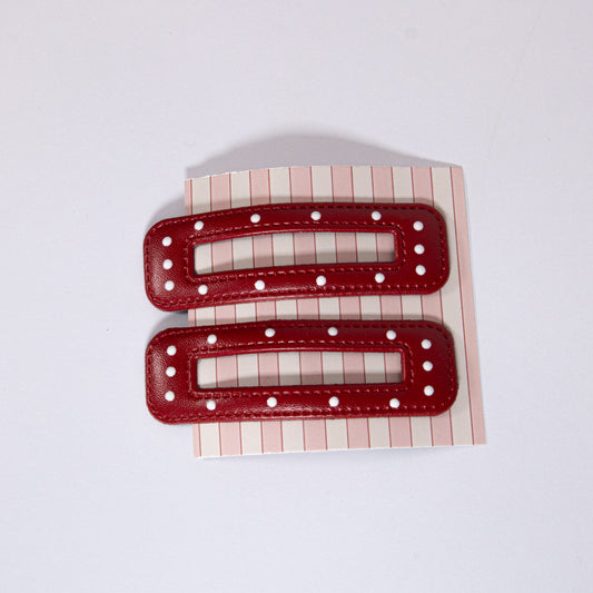 Large Leather Polka Dot Snap Clip Set