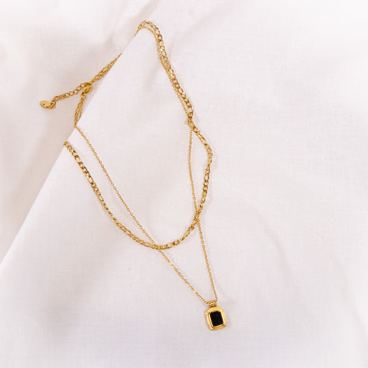 Double Layer Black Stone Necklace