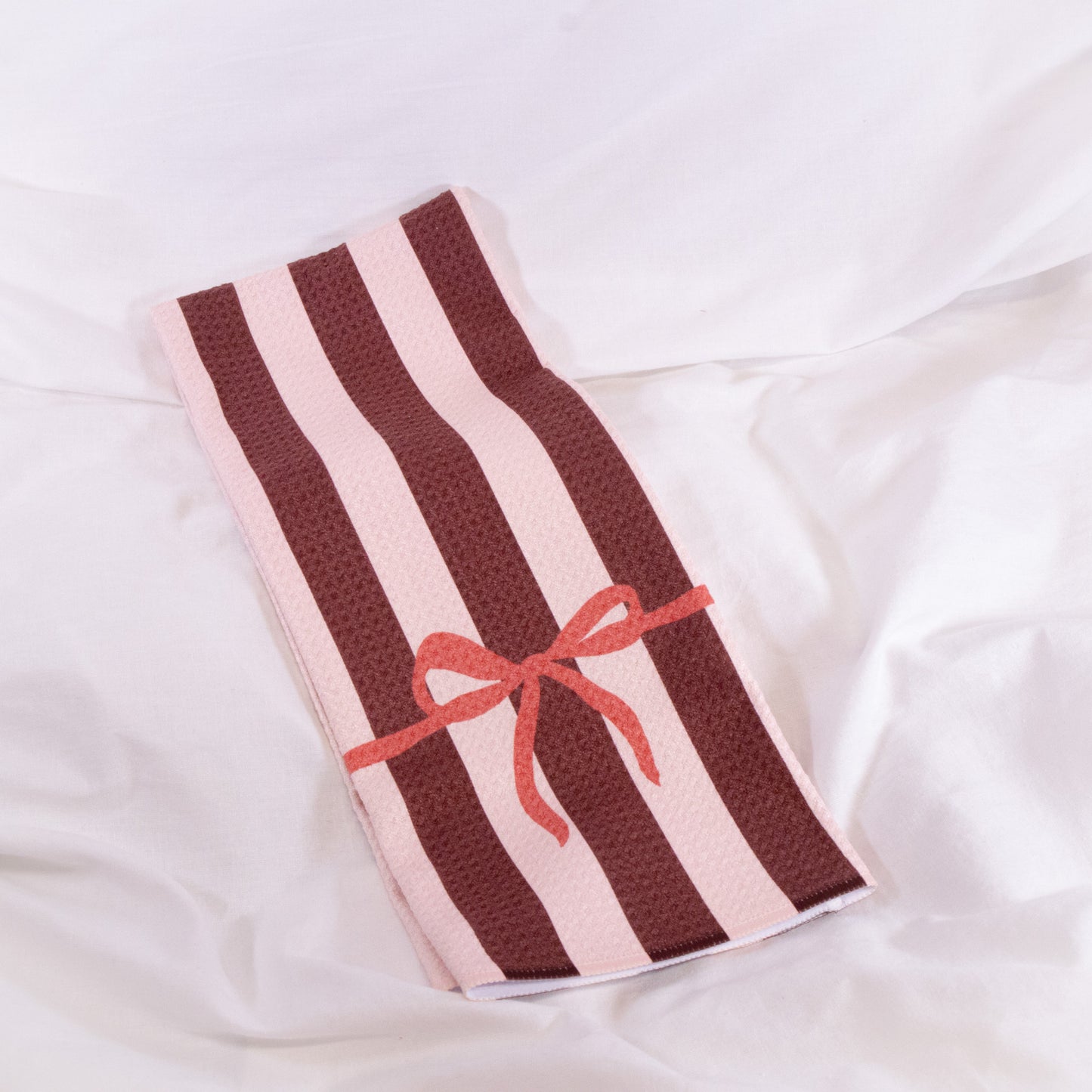Pink Stripe Bow Geometry Tea Towel