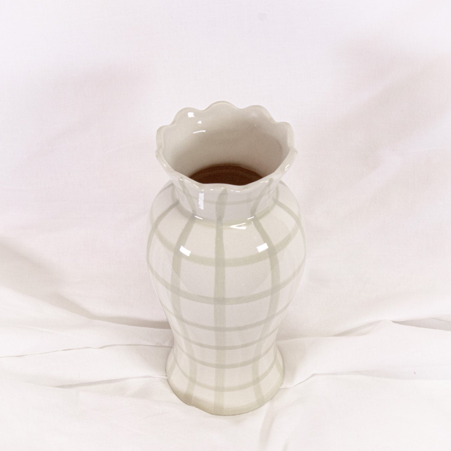 Green Check Scalloped Vase