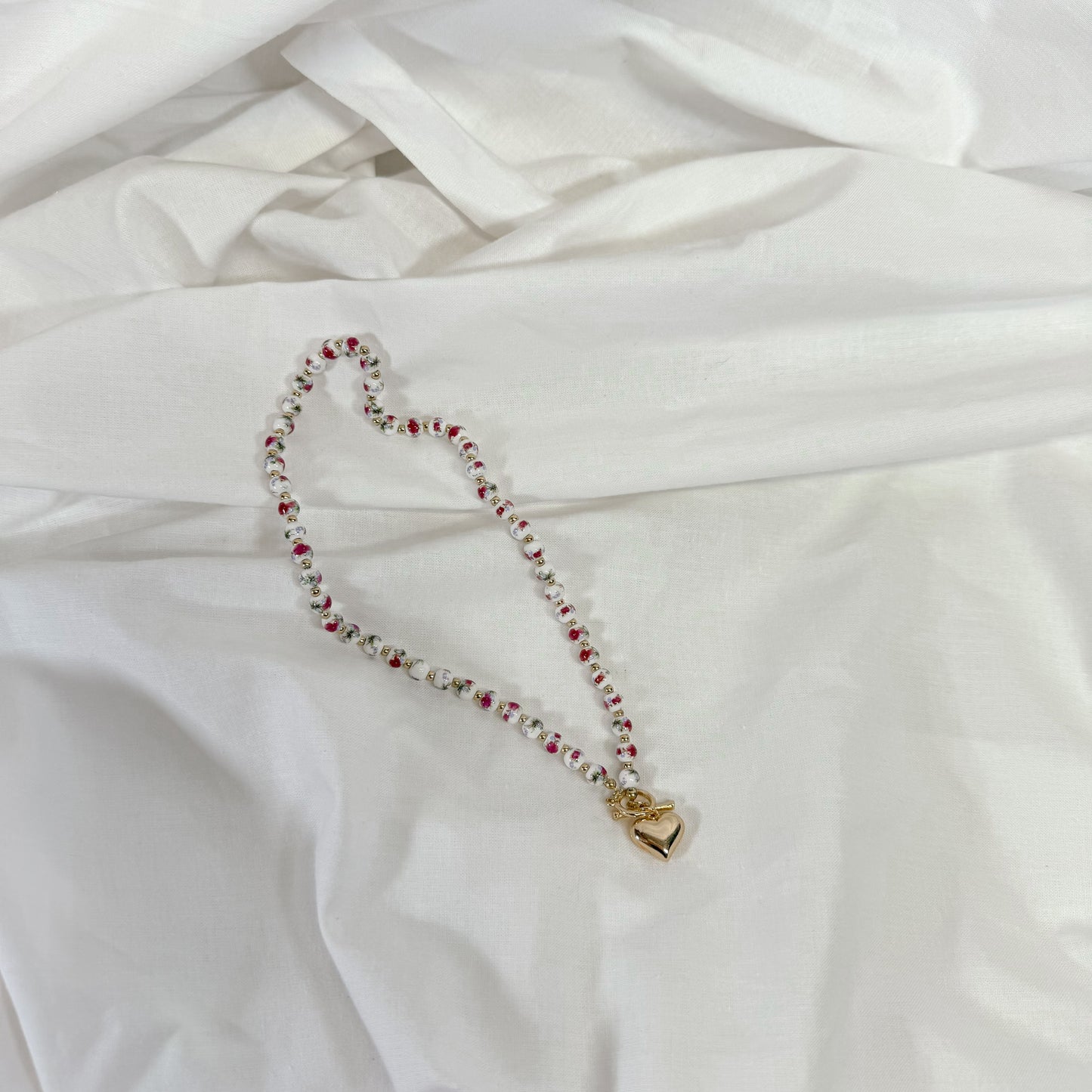 Porcelain Beaded Heart Necklace