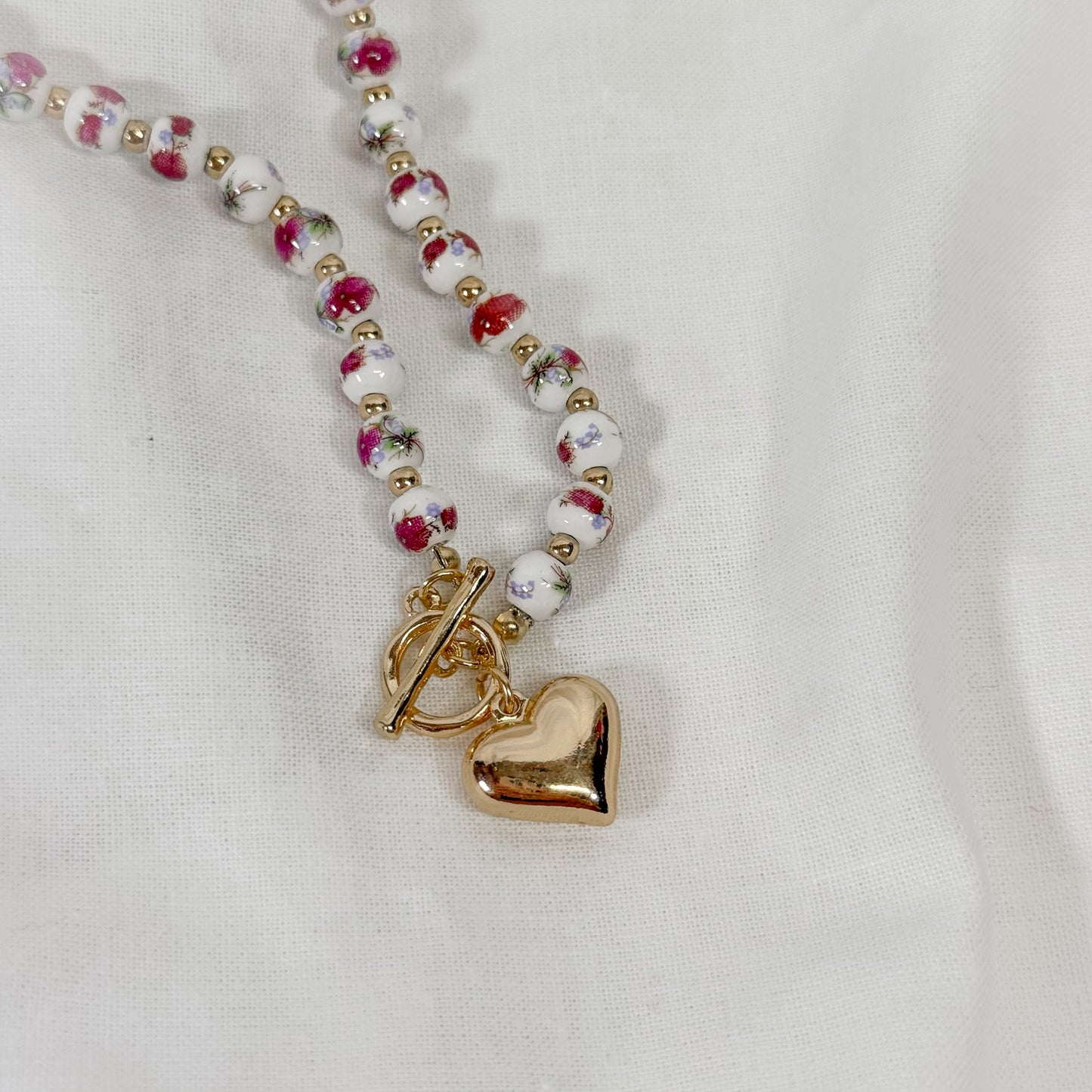 Porcelain Beaded Heart Necklace