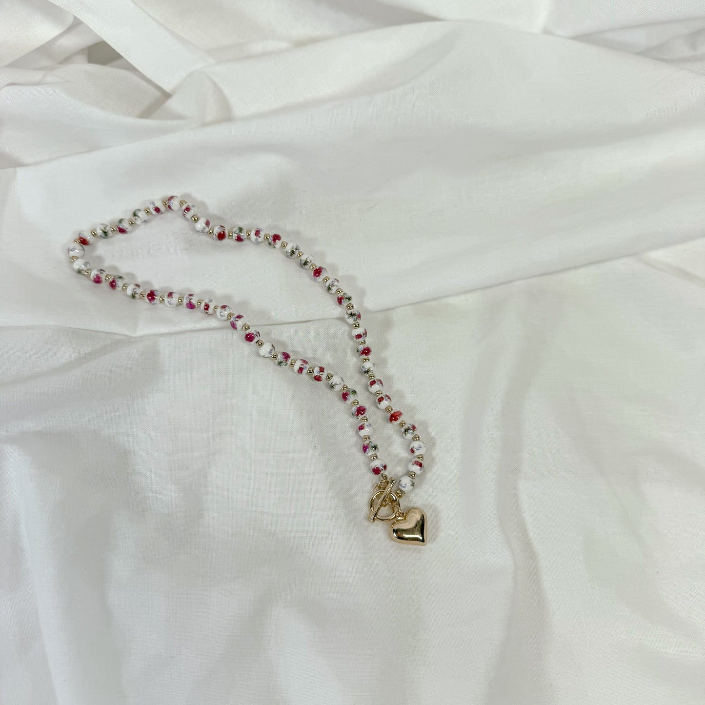Porcelain Beaded Heart Necklace