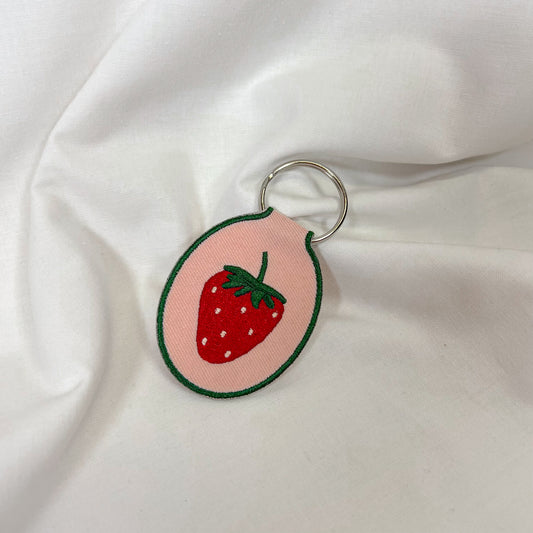 Strawberry Embroidered Keychain