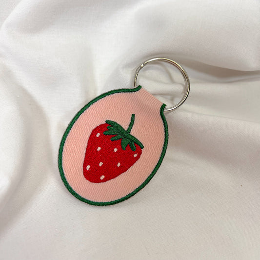 Strawberry Embroidered Keychain