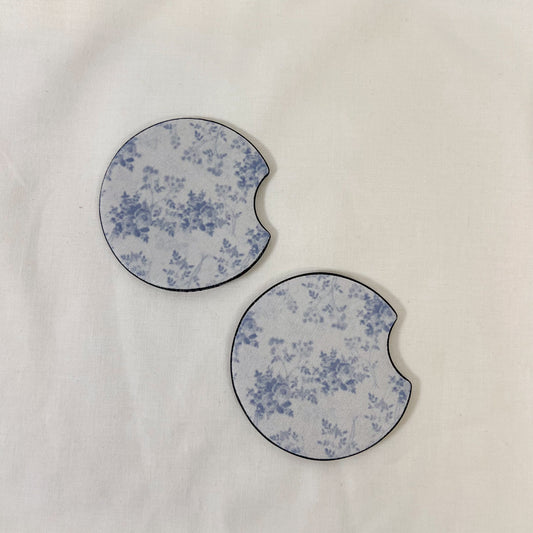 Blue Vintage Floral Car Coaster Set