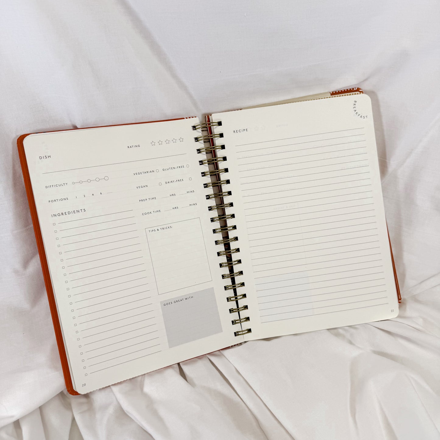 Kitchen-friendly recipe keeper notebook made with sustainable offset paper and greyboard