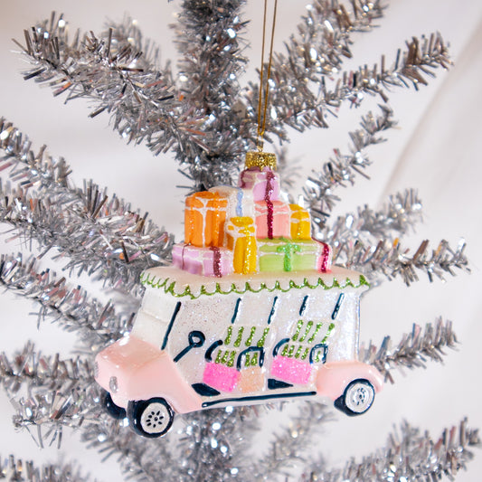 Pink Golf Cart Christmas Ornament