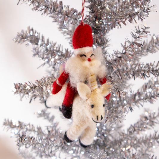 Unicorn Santa Felt Ornament
