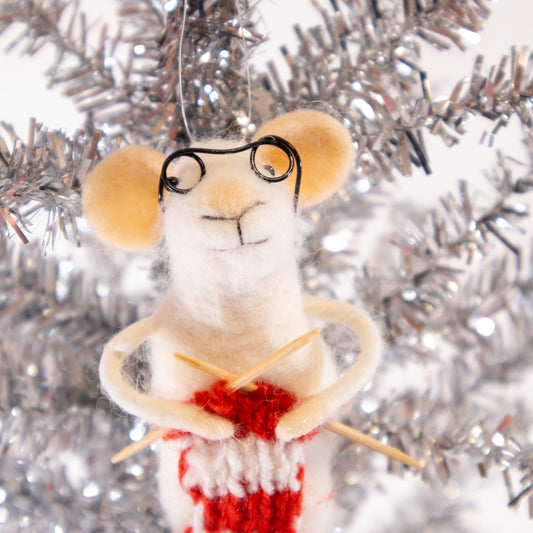 Felt Knitting Mouse Ornament
