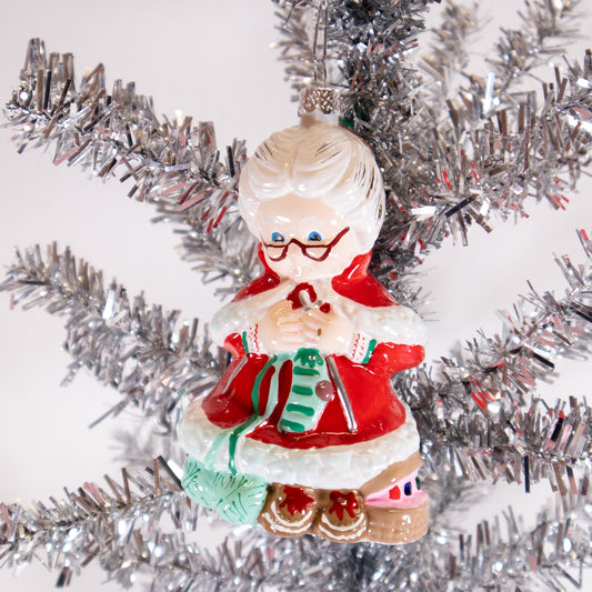 Knitting Mrs. Claus Christmas Ornament