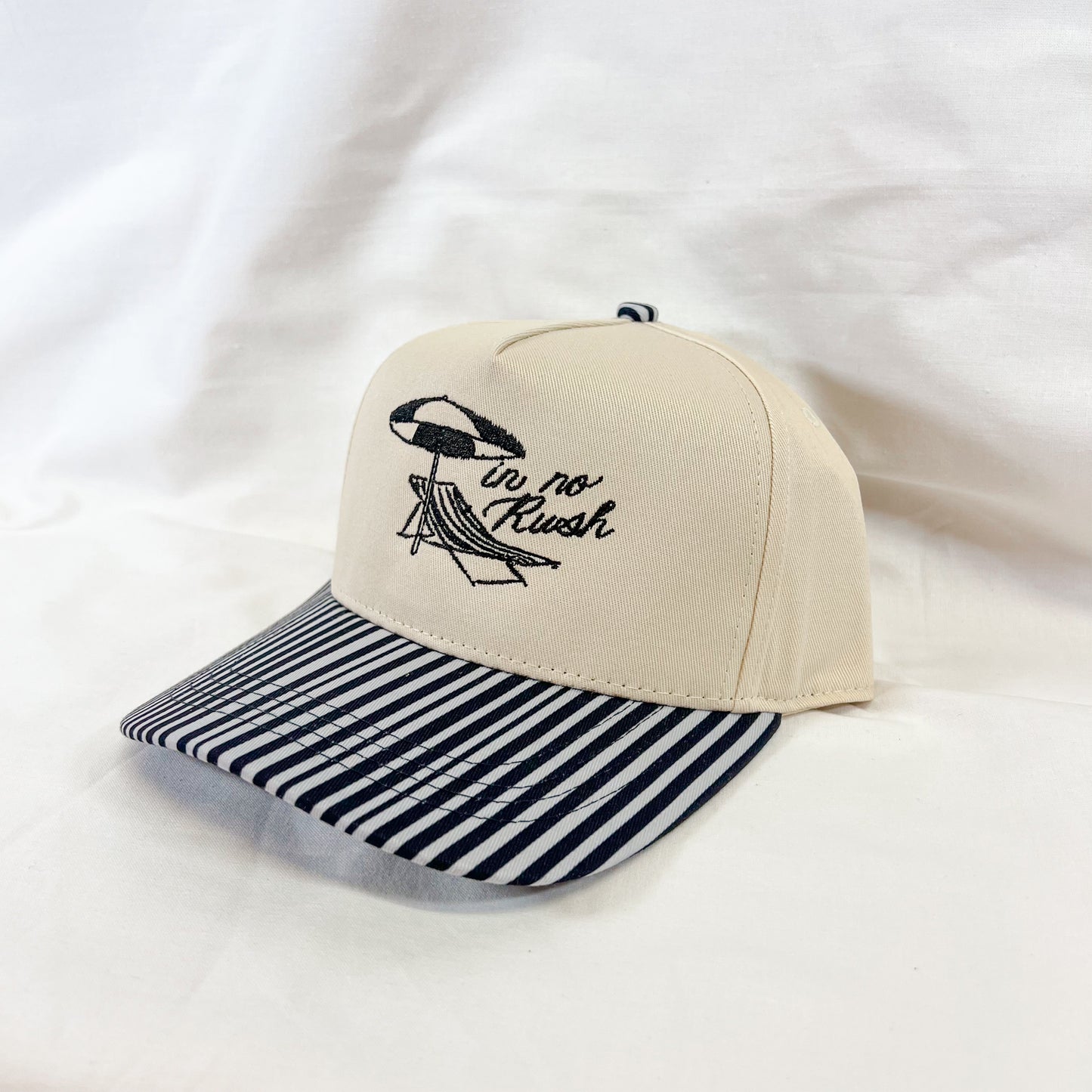 No Rush Striped Trucker Hat