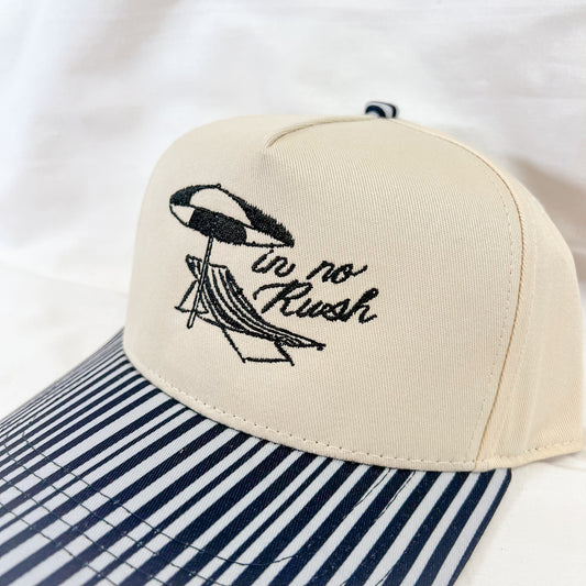 No Rush Striped Trucker Hat