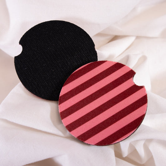 Raspberry Stripe Car Coaster Set