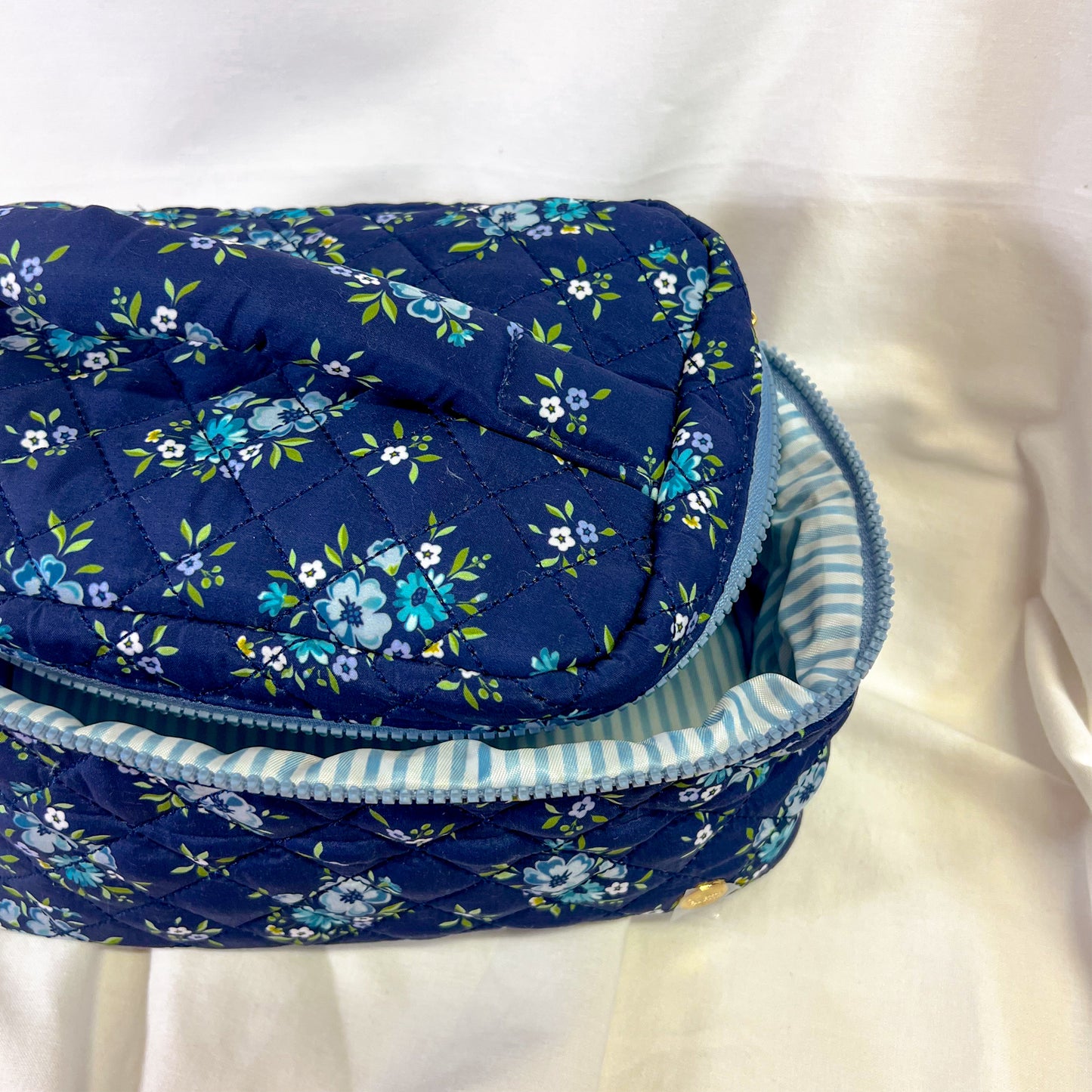 Navy Floral Jumbo Quilted Cosmetic Bag