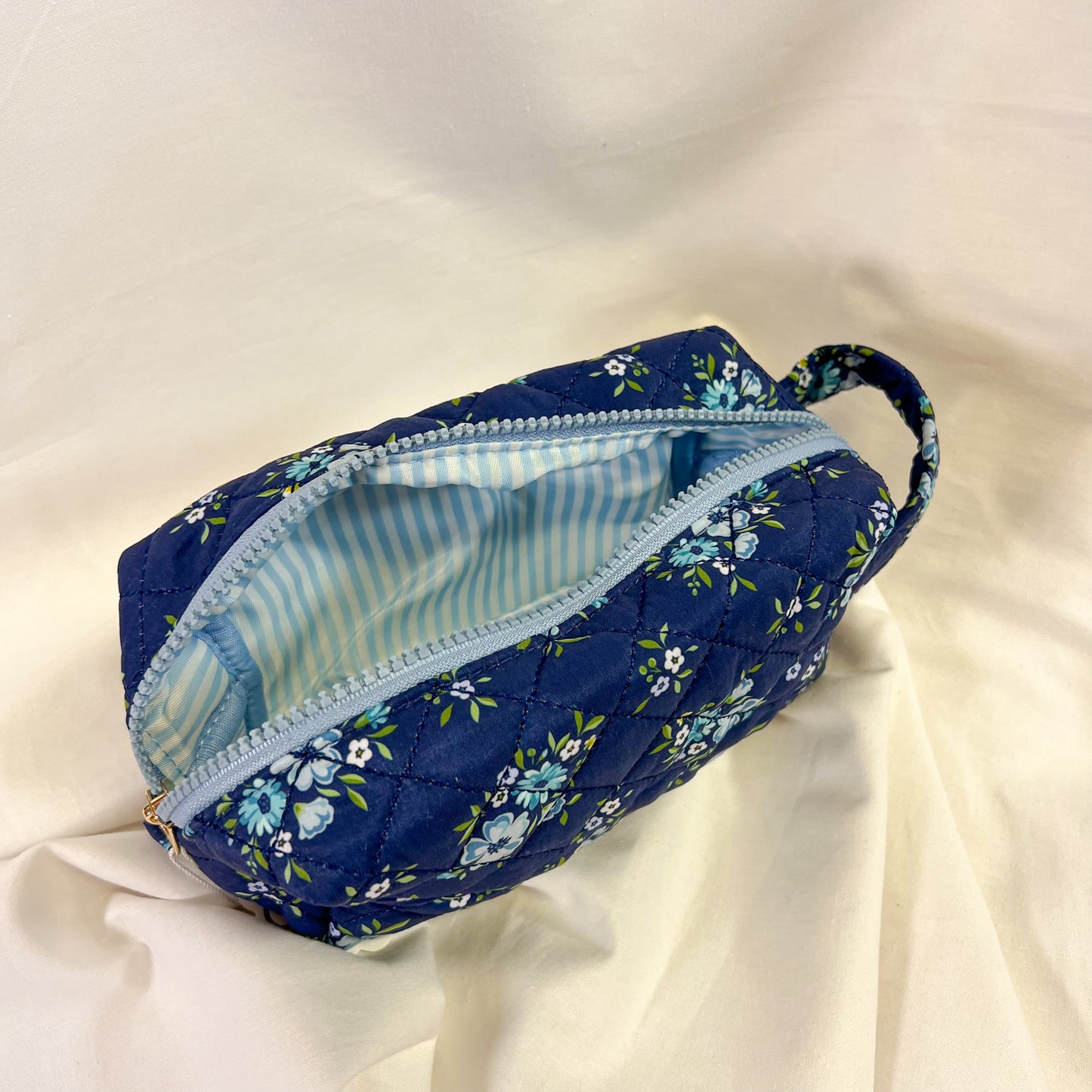 Navy Floral Quilted Makeup Bag