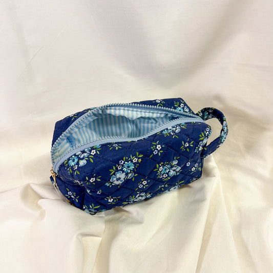 Navy Floral Quilted Makeup Bag