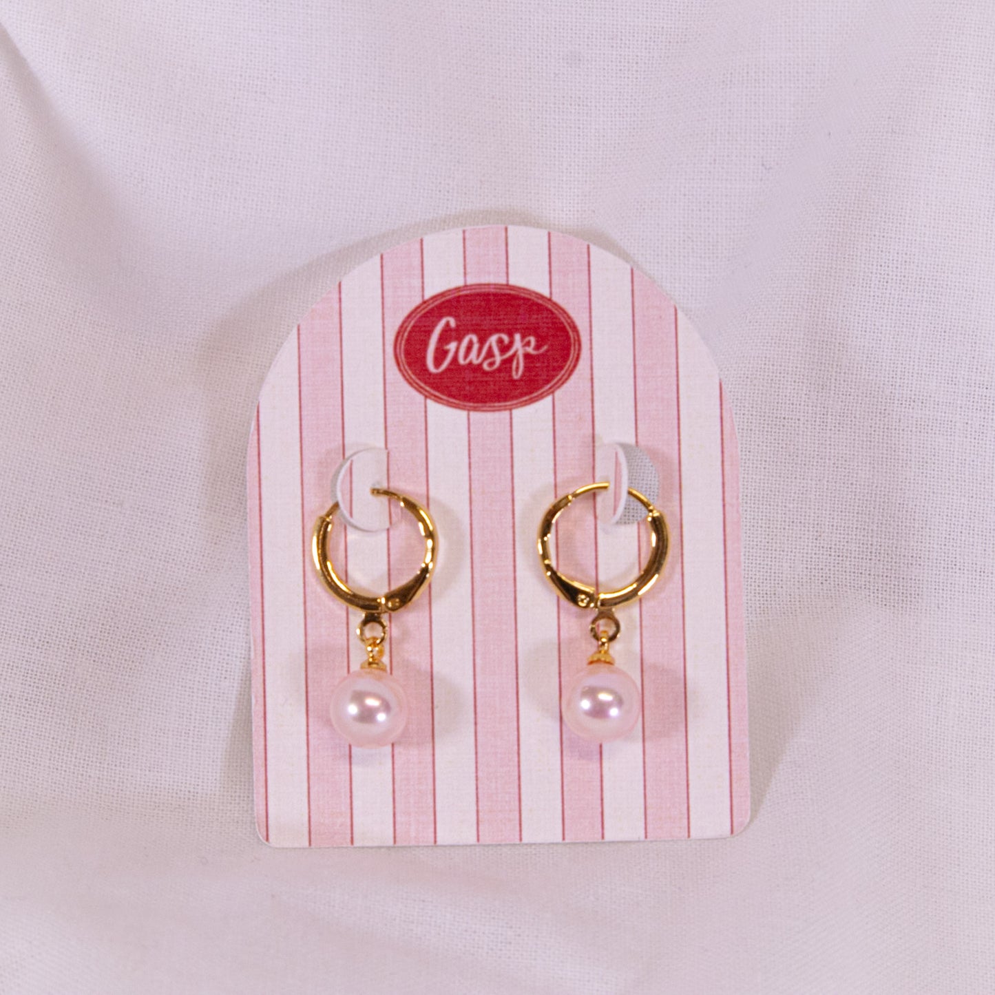 Pink Pearl Huggie Hoop Earrings