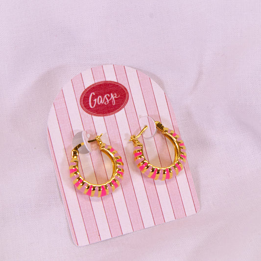 Pink Enamel Stripe Hoop Earrings