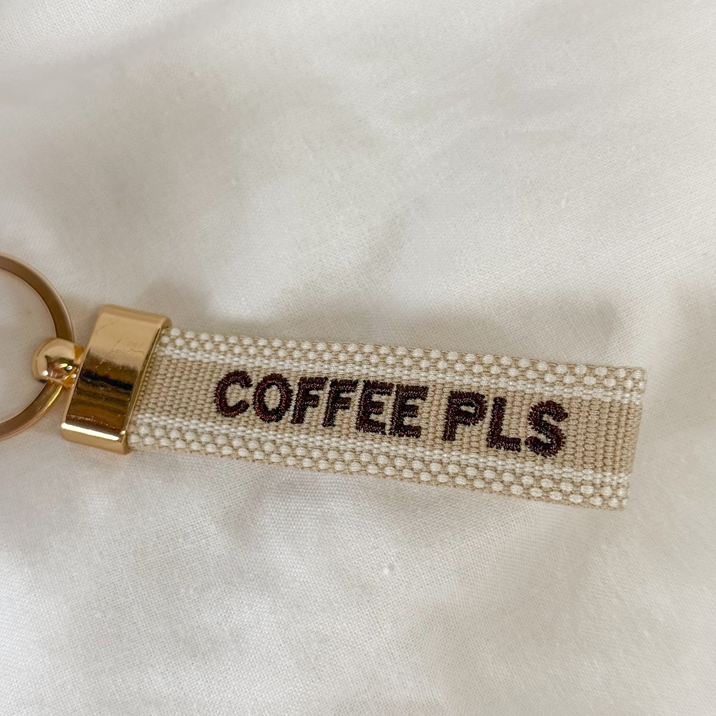 Coffee Pls Embroidered Keychain
