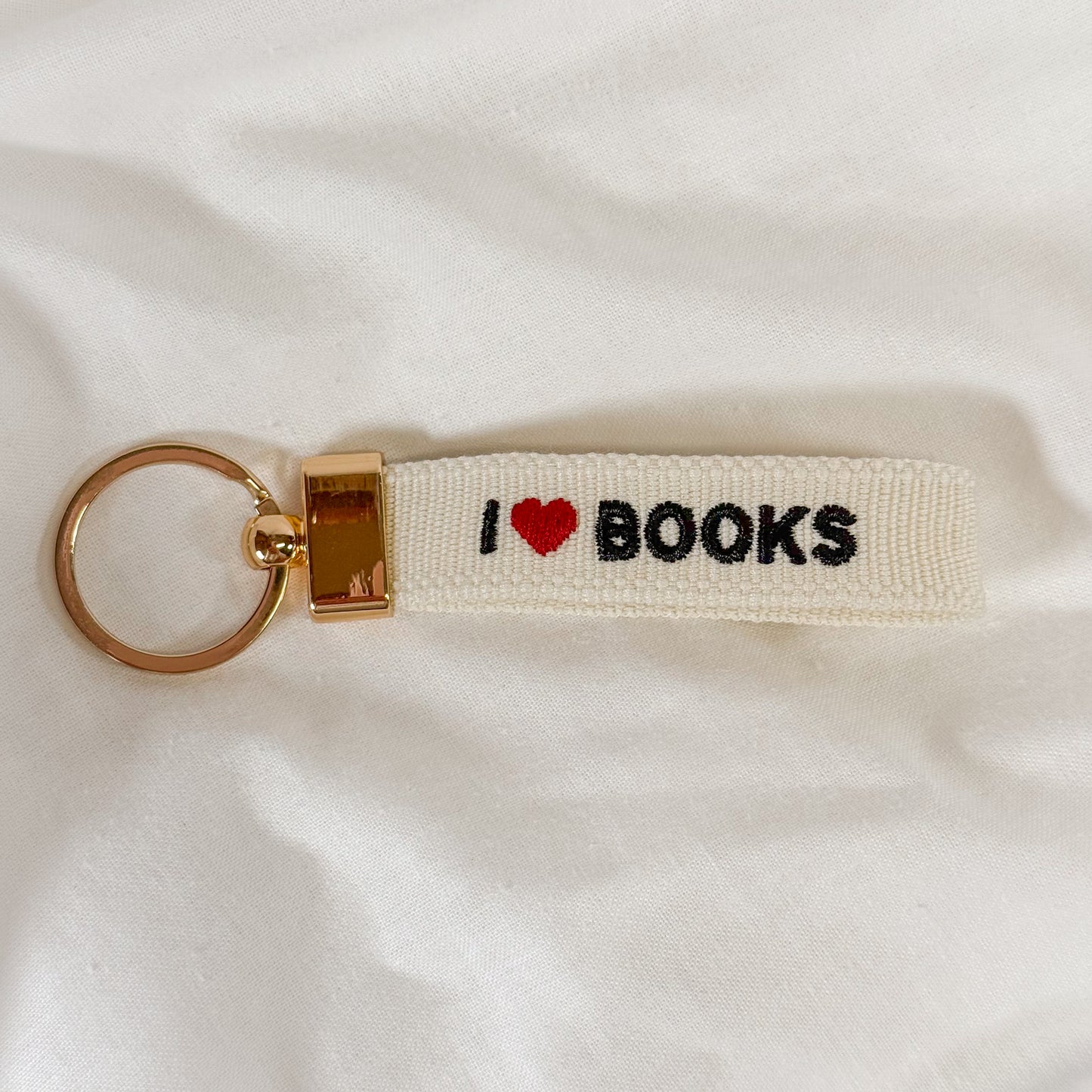 I Love Books Embroidered Keychain