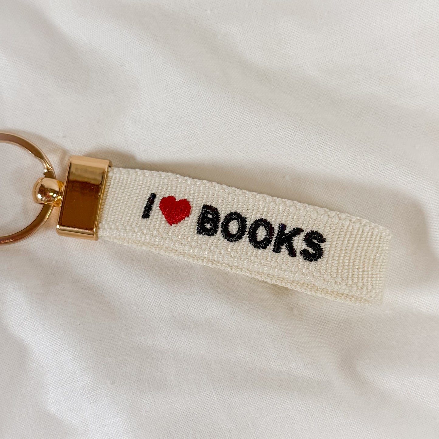 I Love Books Embroidered Keychain