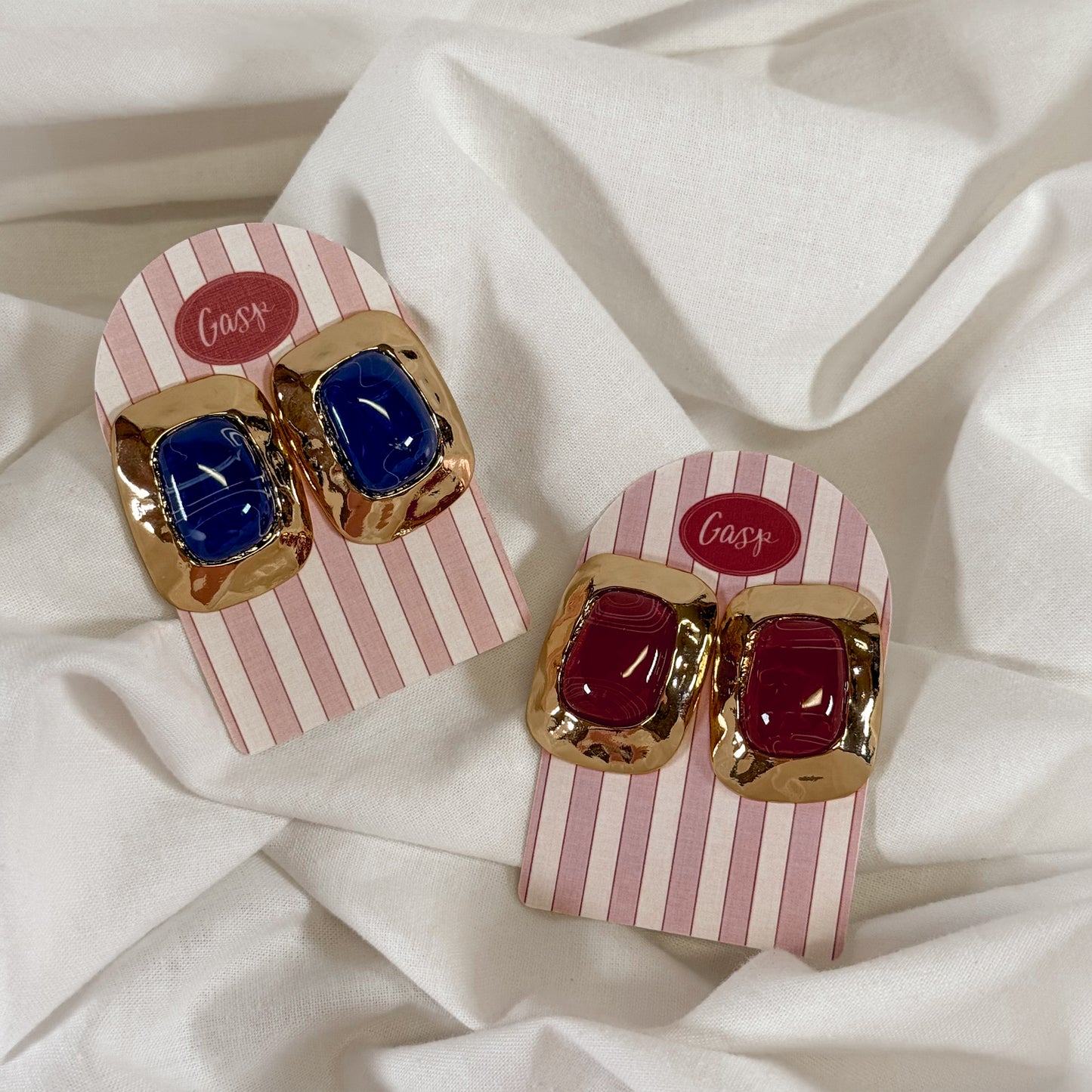 Gold Framed Stone Earrings