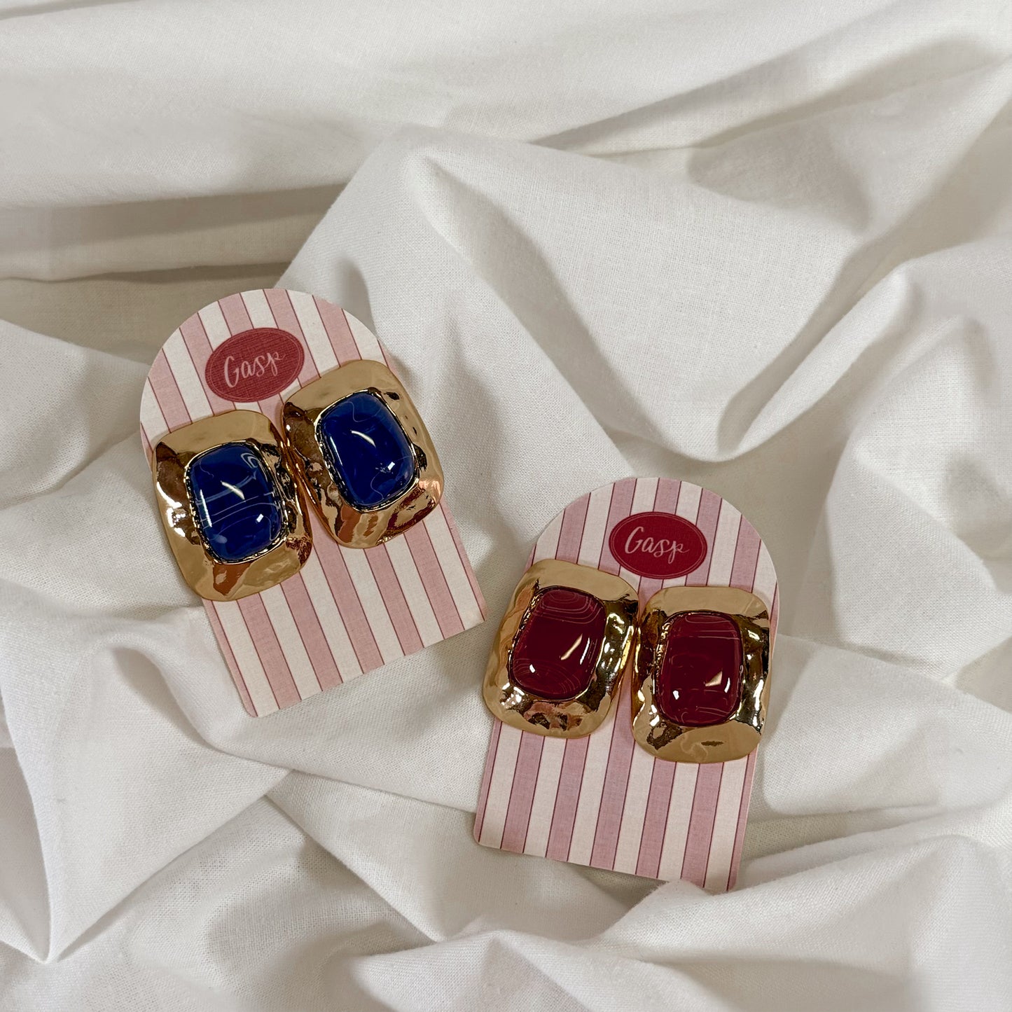 Gold Framed Stone Earrings