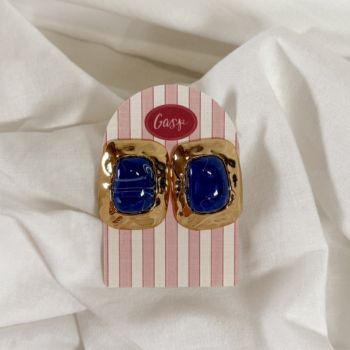 Gold Framed Stone Earrings