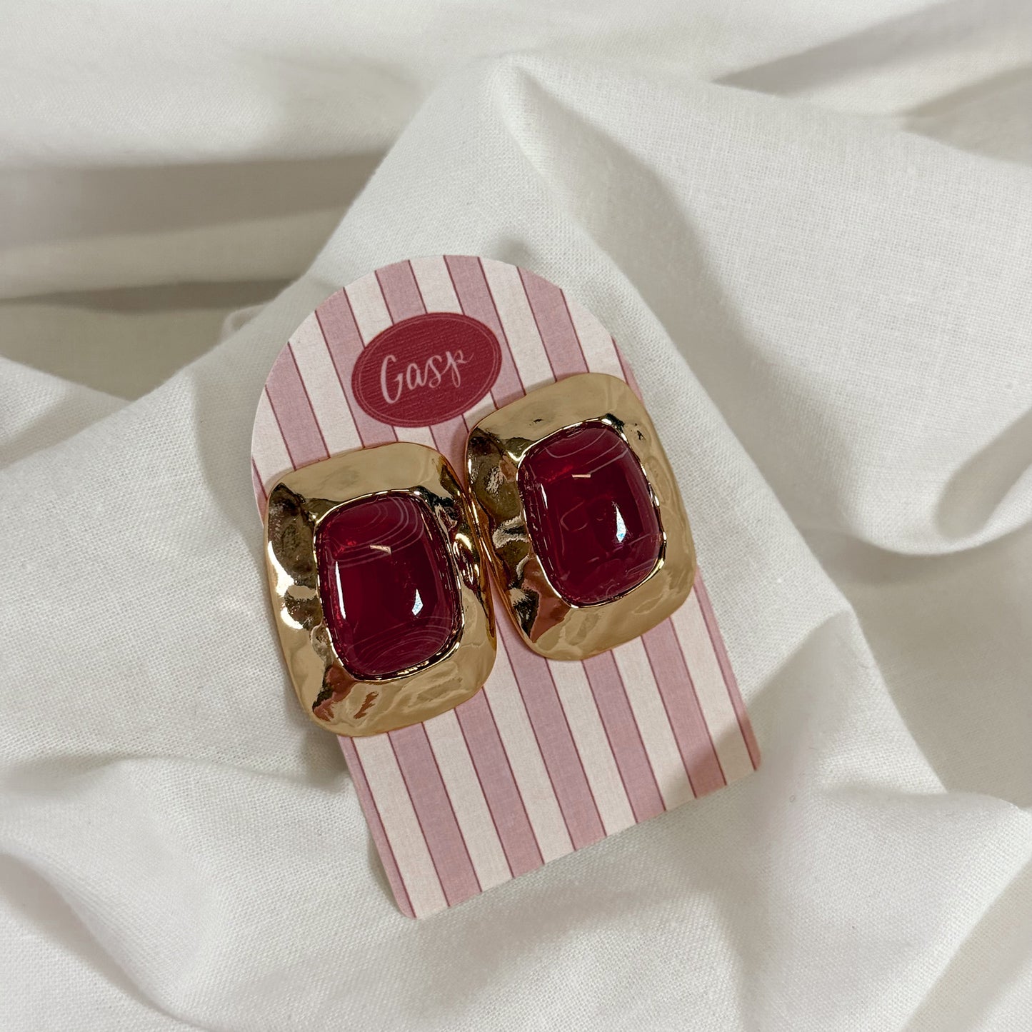 Gold Framed Stone Earrings
