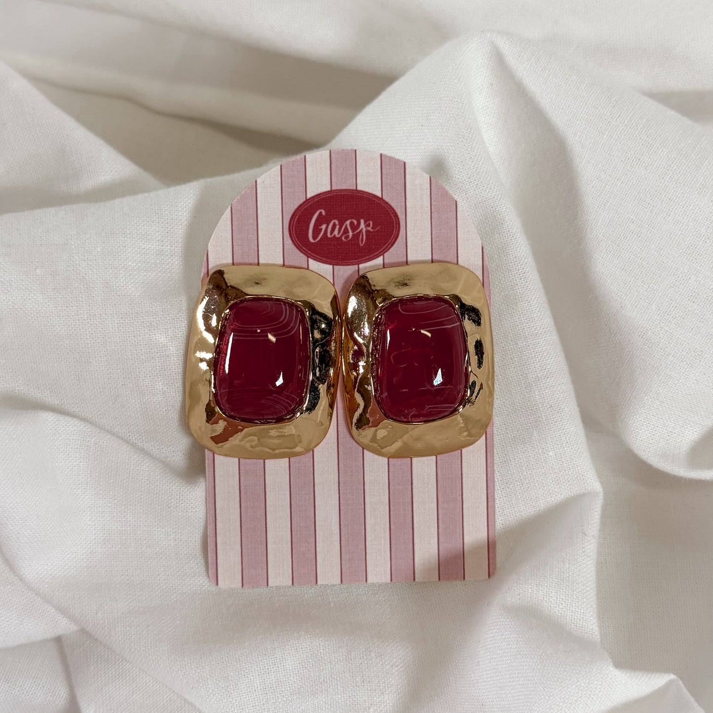 Gold Framed Stone Earrings