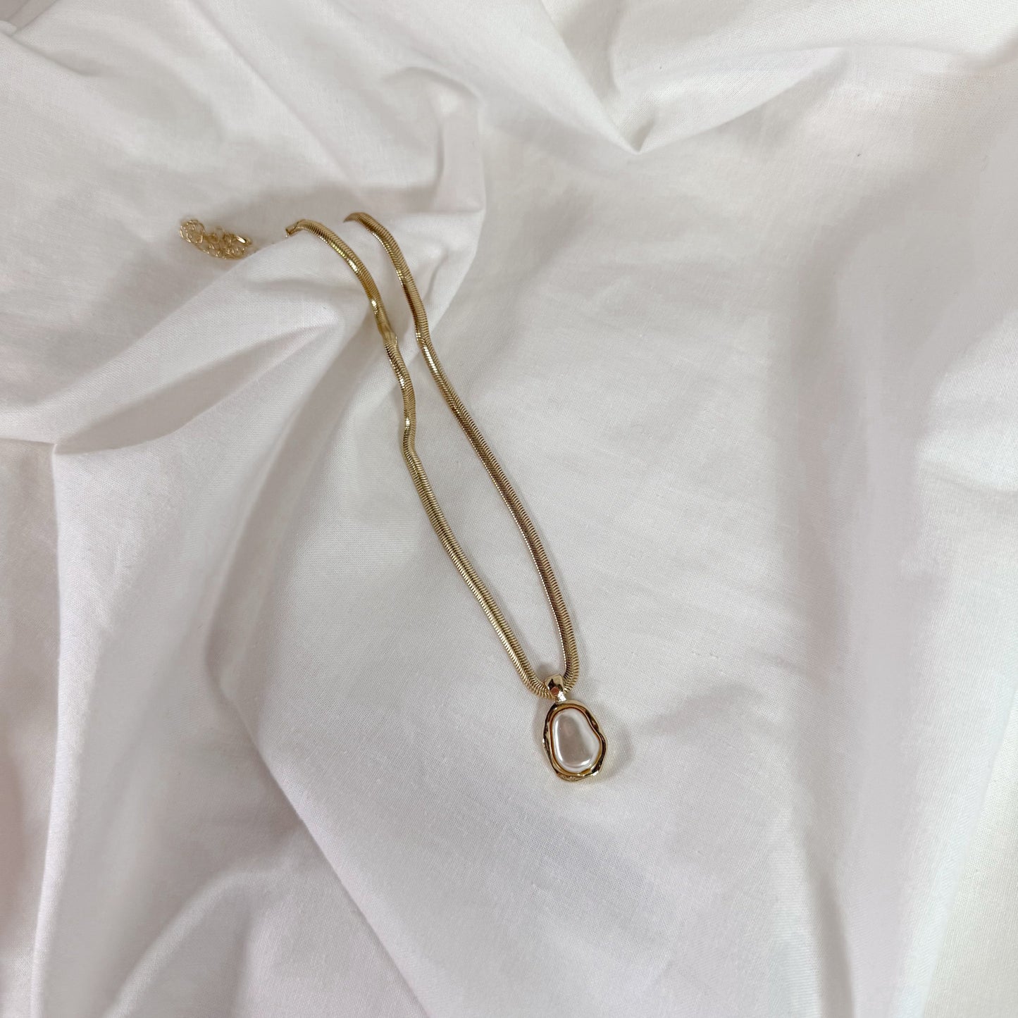 Herringbone Pearl Charm Necklace