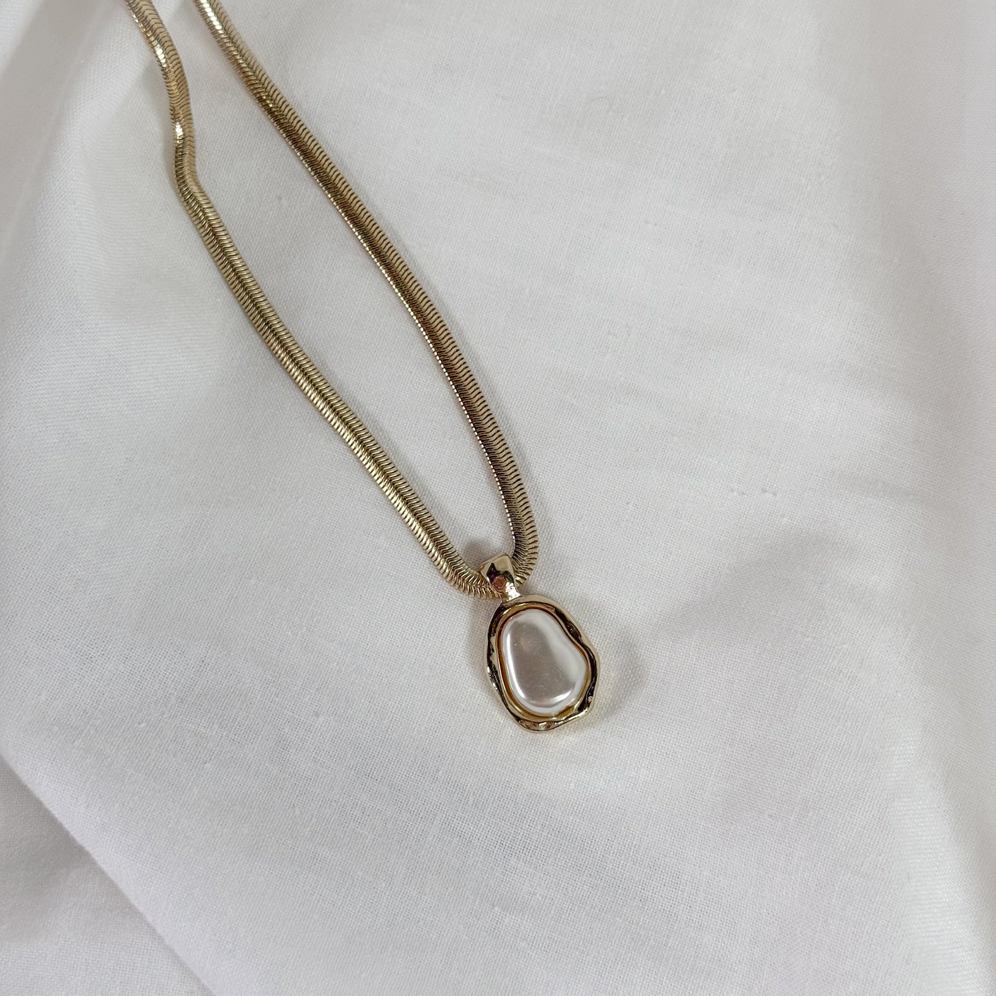 Herringbone Pearl Charm Necklace