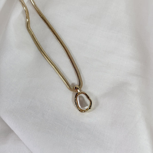 Herringbone Pearl Charm Necklace