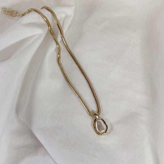 Herringbone Pearl Charm Necklace
