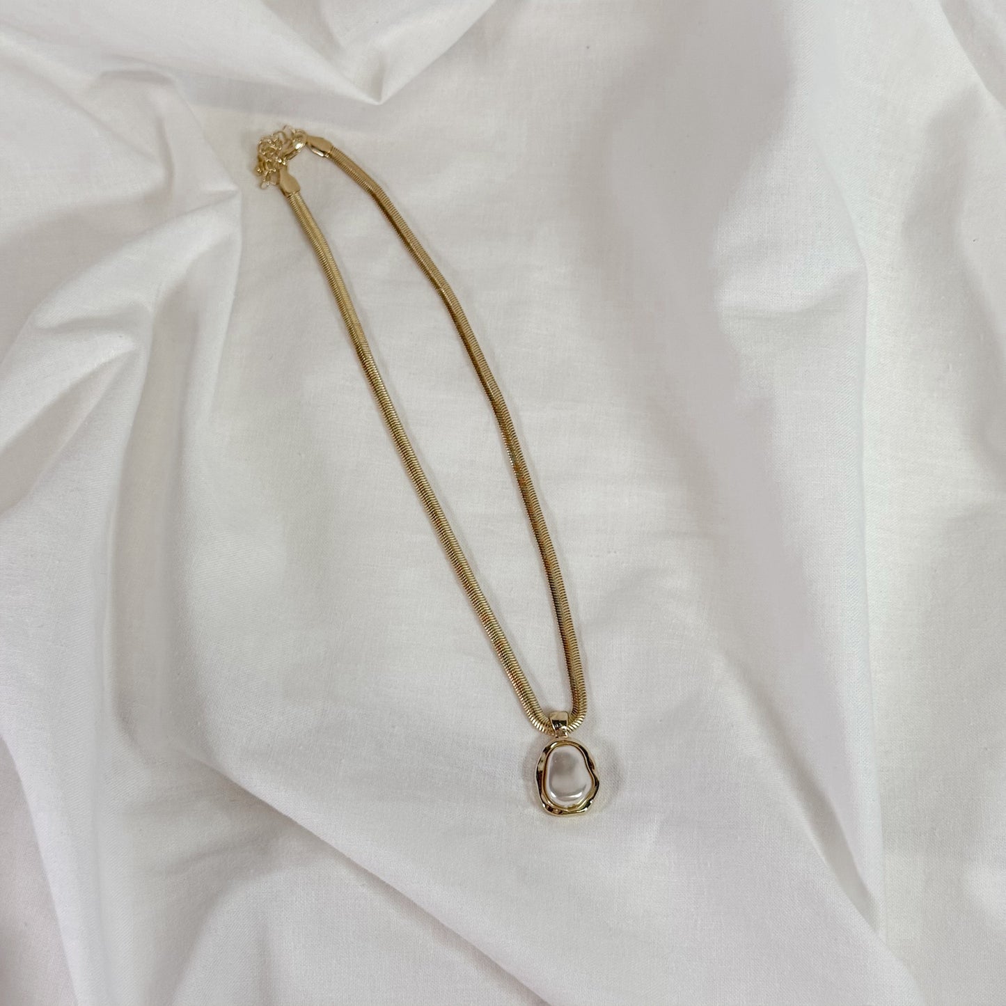 Herringbone Pearl Charm Necklace