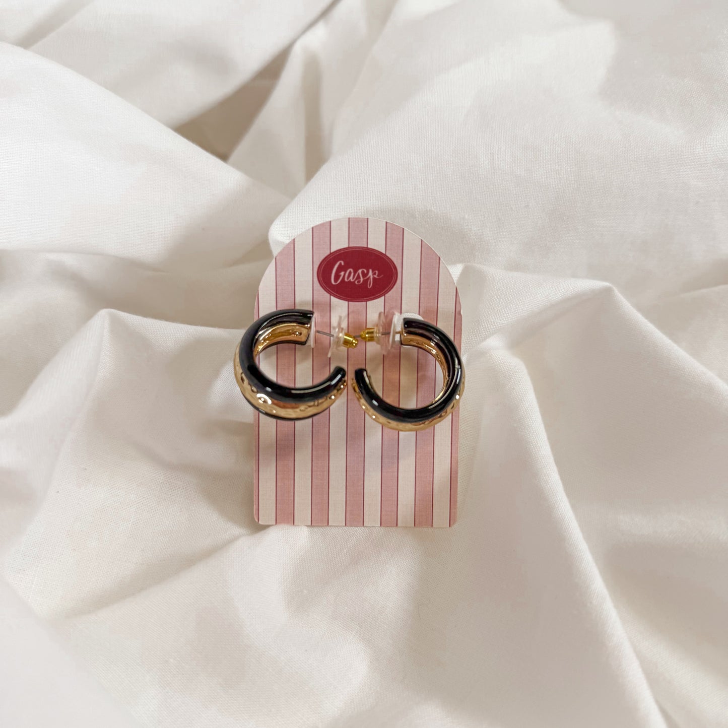 Black Stripe Hoop Earrings