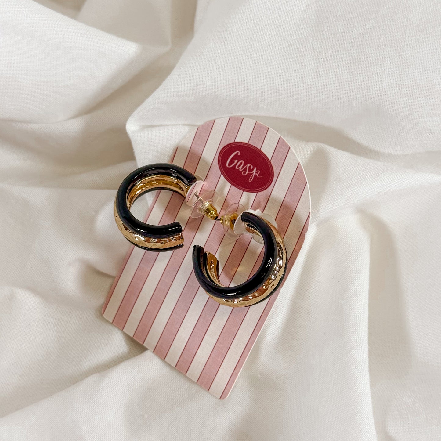 Black Stripe Hoop Earrings