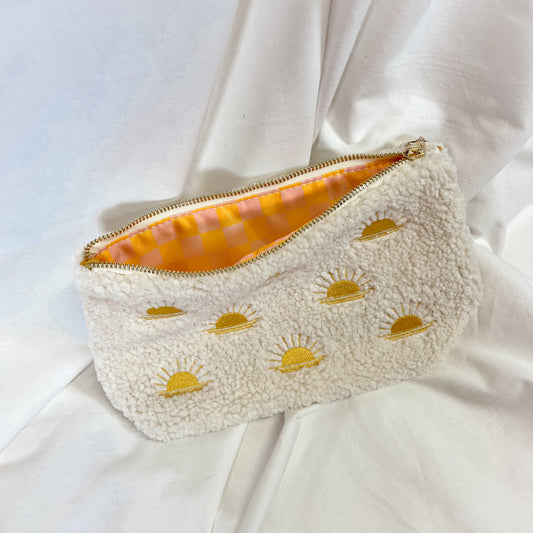 Sunrise Embroidered Teddy Pouch