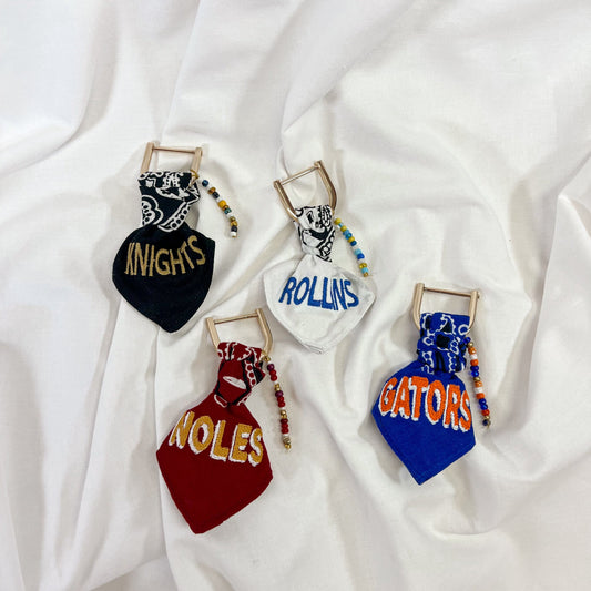 Collegiate Embroidered Bandana Bag Charm Keychain