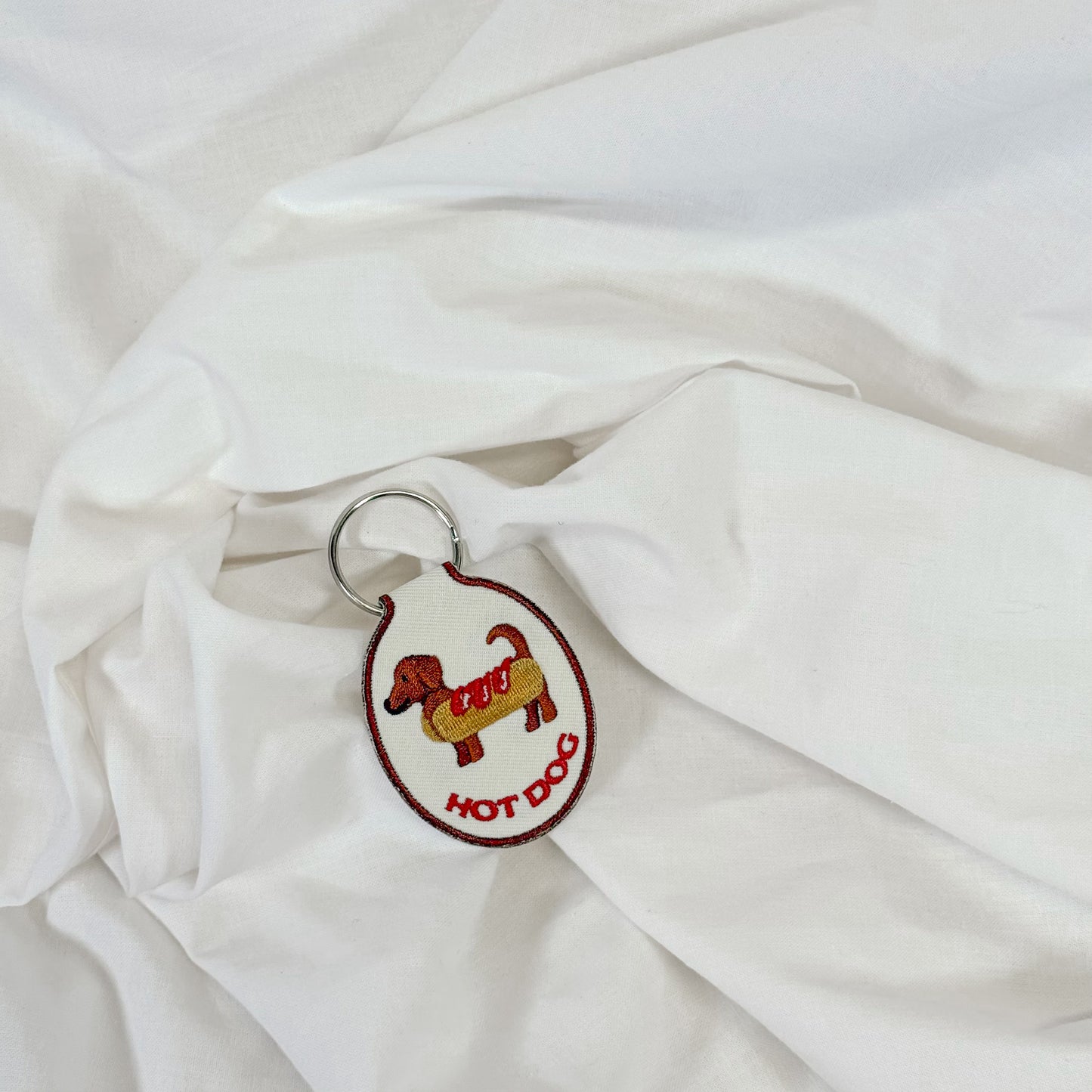 Hot Dog Dachshund Embroidered Keychain