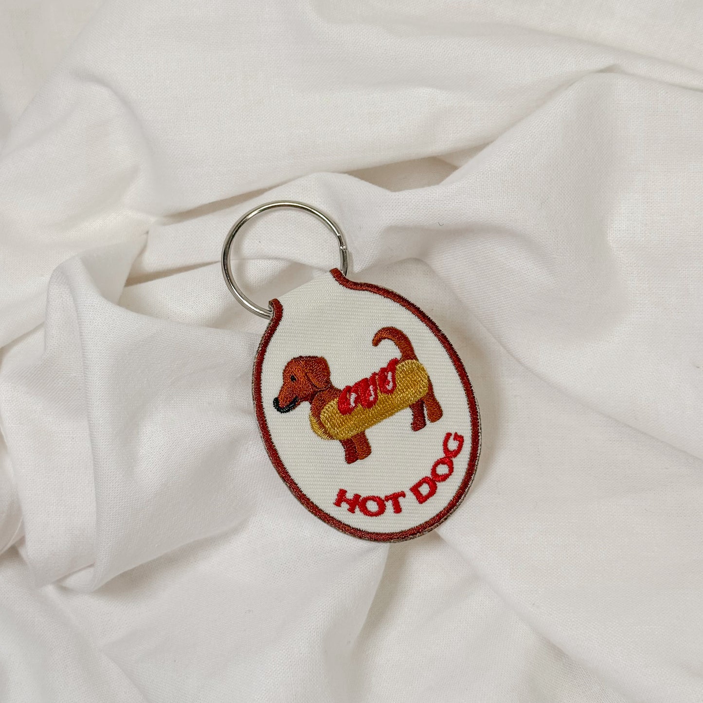 Hot Dog Dachshund Embroidered Keychain