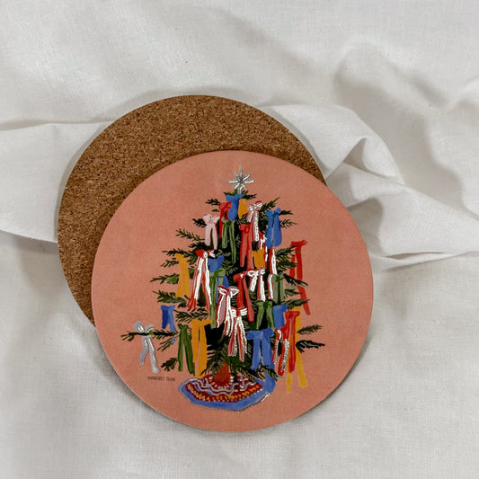 Christmas Bows Cork Coaster