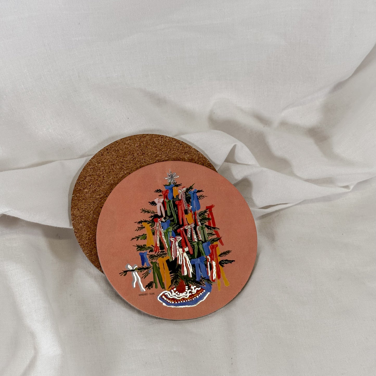 Christmas Bows Cork Coaster