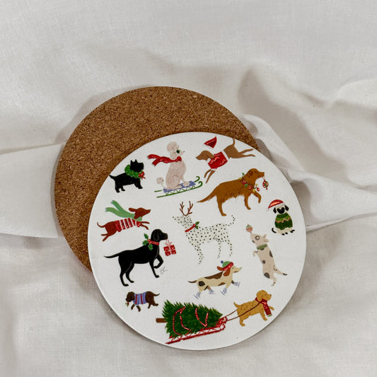 Christmas Dogs Cork Coaster