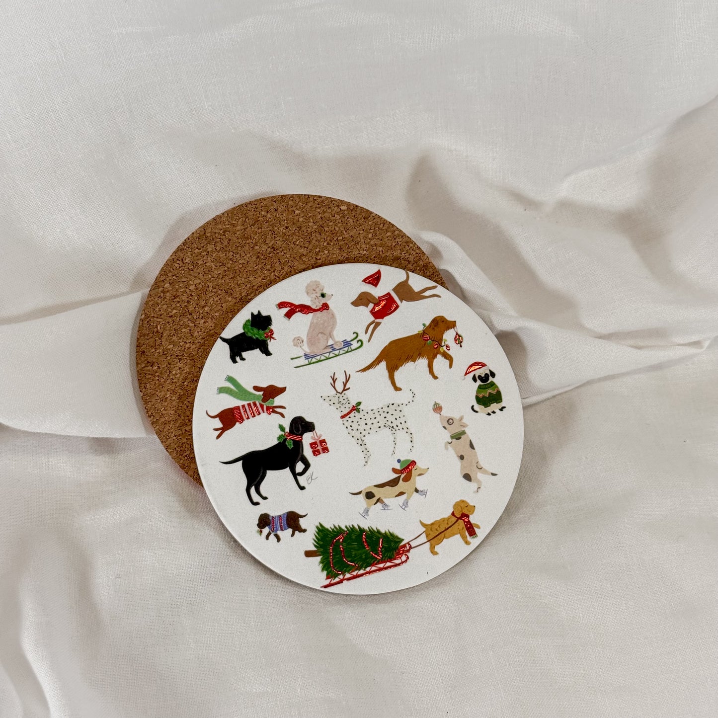 Christmas Dogs Cork Coaster