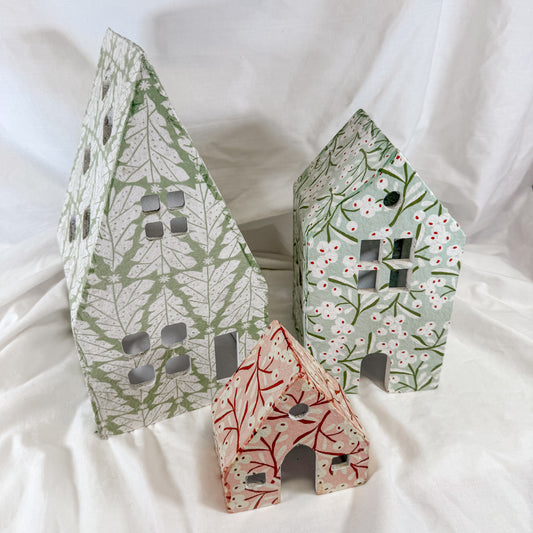 Winter Floral Paper Mache House