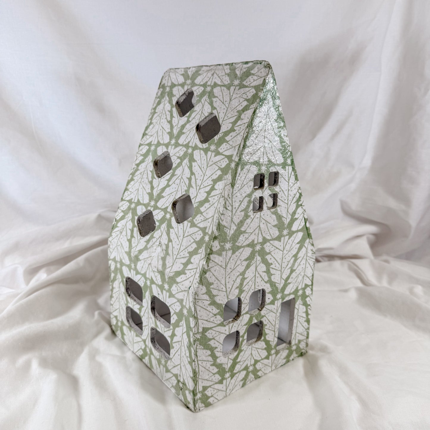 Winter Floral Paper Mache House
