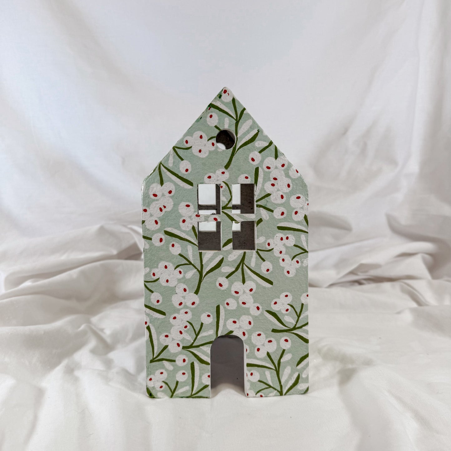 Winter Floral Paper Mache House
